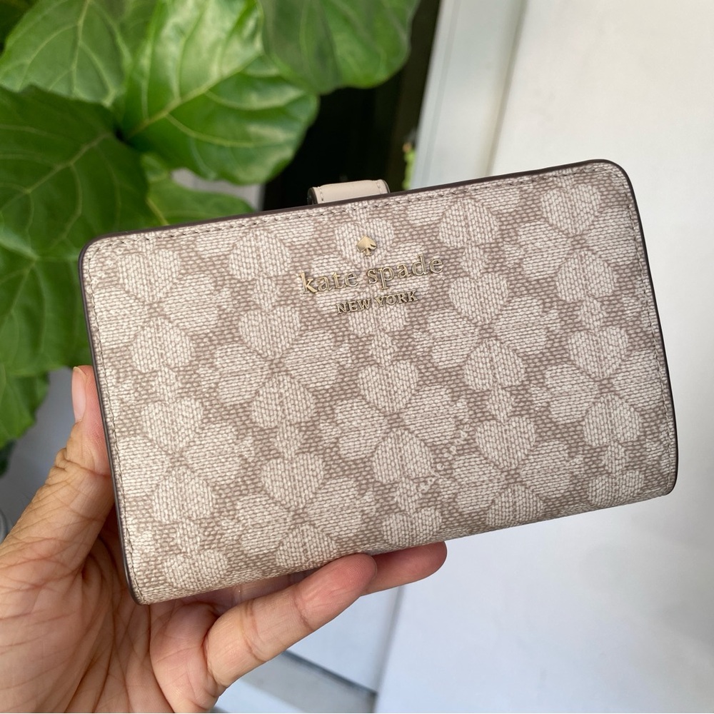 kate spade Beige Floral Logo Continental Wallet with Gold Hardware